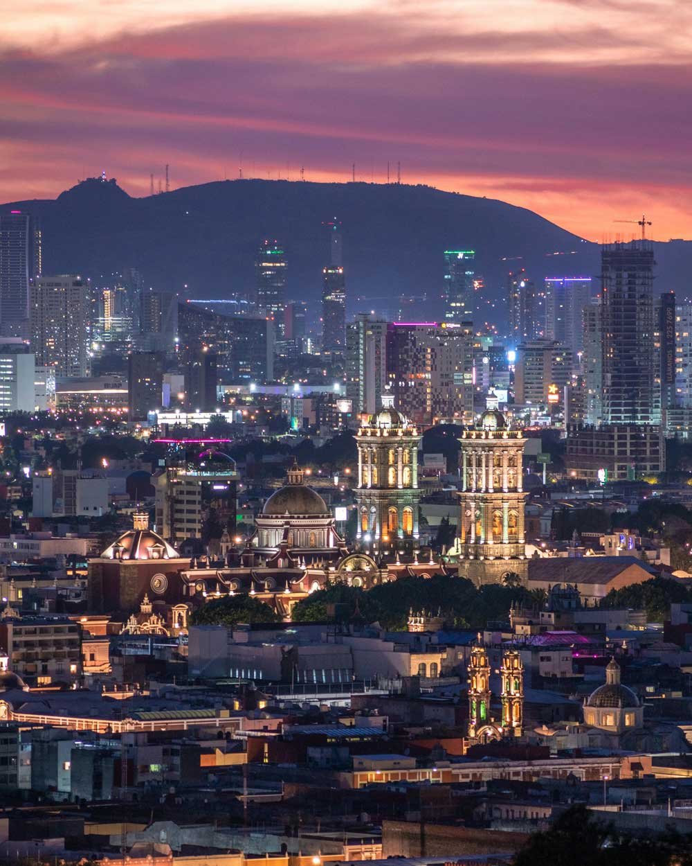 Vista de un atardecer de puebla